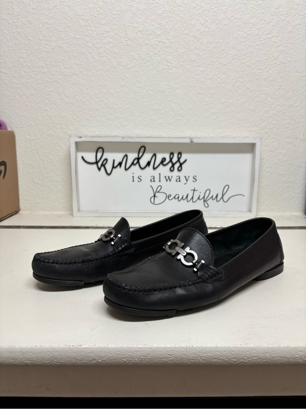 Black Leather Loafers with Metal Bit